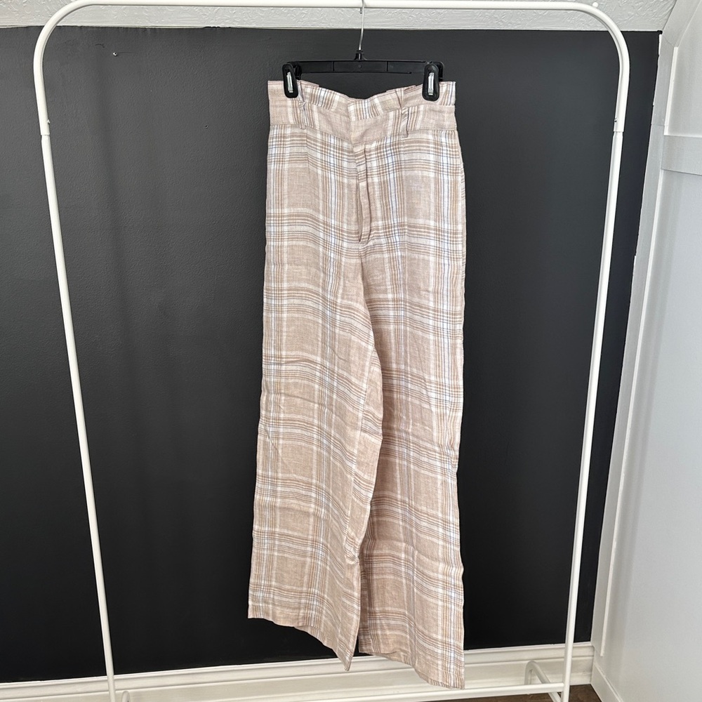 Forever 21 Plaid Wide Leg Pants - Beige and White